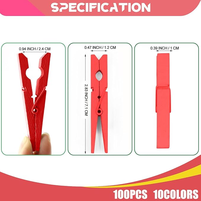 100 Pcs Colored Clothes Pins Wooden, Clothing Pins - Image 7
