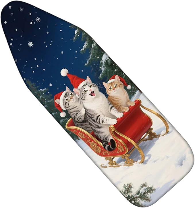 Nuxovilar Ironing Board Covers Winter Cats in Sleigh Pattern Polyester 15x54 by Nuxovilar