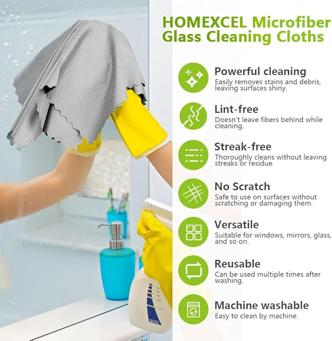 HOMEXCEL Grey Microfiber Glass Cleaning Cloths-6PK, Stainless Steel, Premium - Image 3
