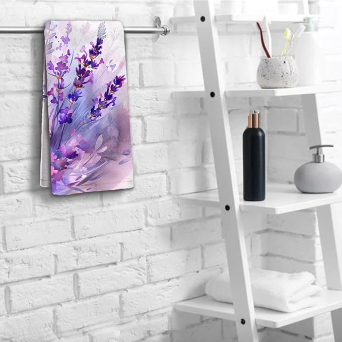 Lavender Hand Towels Set of 2 Lightweight Breathable Purple Floral Bath Towels - Image 5