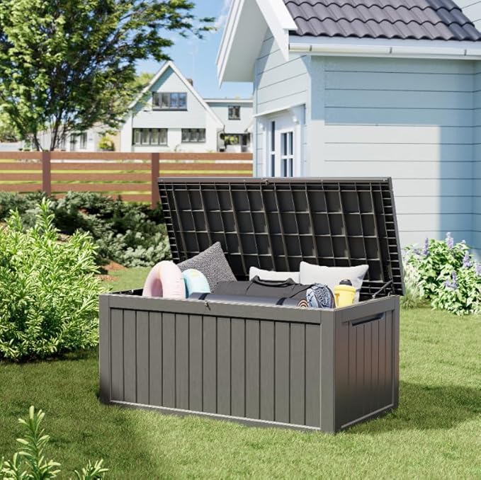 Outdoor Storage Box, Resin Deck Boxes Indoor and outdoor, Waterproof Storage Box Lockable Lid (Grey,270 Gallon) - Image 4