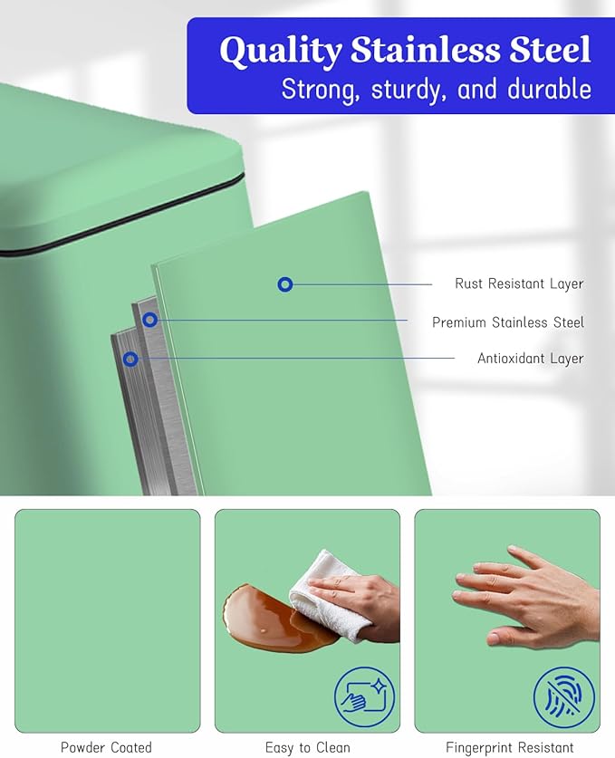 8 Gallon Slim Trash Can with Soft Close Lid, Stainless Steel Trash Can with - Image 7
