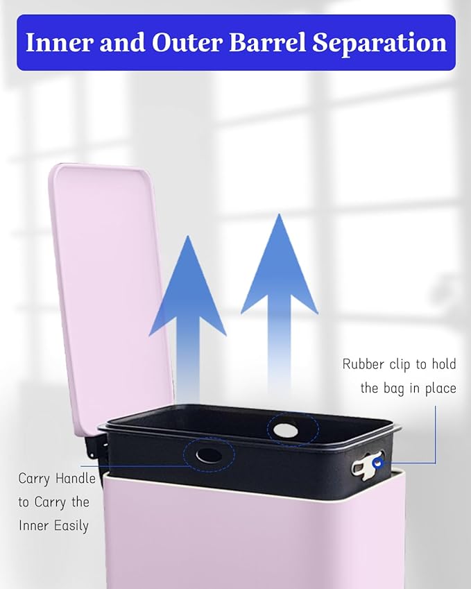 Bathroom Trash Can with Lid, 2.6 Gallon Stainless Steel Slim Garbage Can - Image 6
