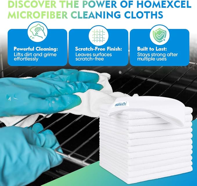 HOMEXCEL White Microfiber Cleaning Cloth 6 Pack 12.5 x 12.5 inch Microfiber - Image 2