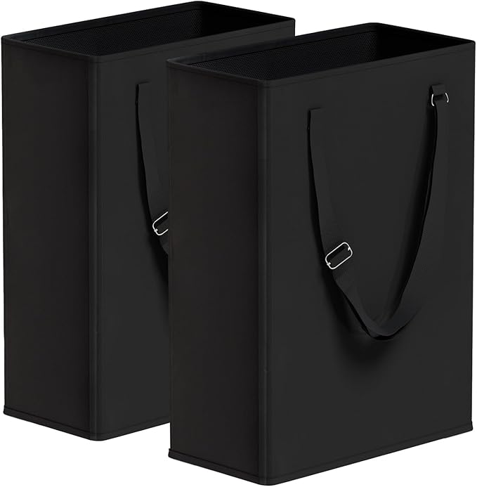 Slim Laundry Hamper with Adjustable Long Handles, 45L Small Laundry Baskets by TECHMILLY