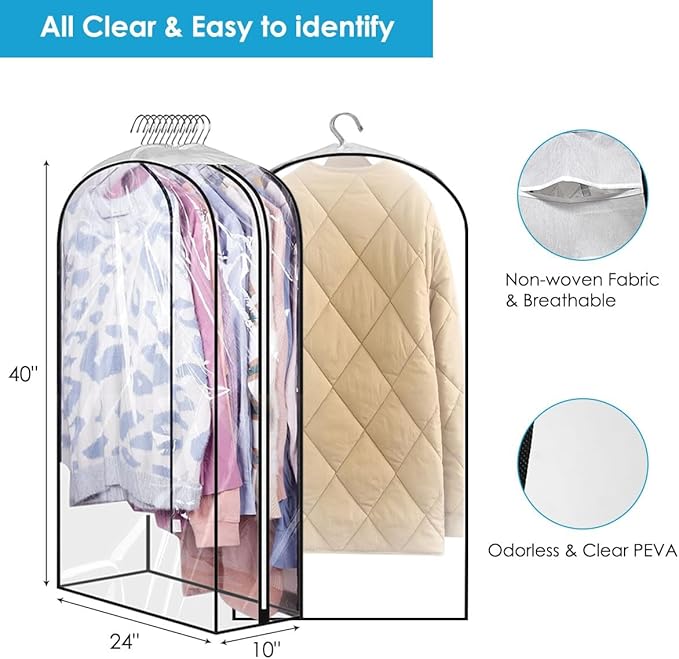 40" Clear Garment Bags for Hanging Clothes, Garment Bags for Storage - Image 5
