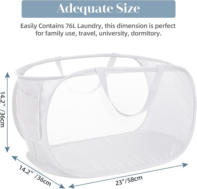 Strong Mesh Pop Up Laundry Basket, Collapsible Laundry Hamper - Image 3