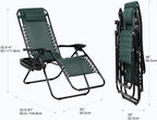 Nazhura Set of 2 Relaxing Recliners Patio Chairs Adjustable Steel Mesh Zero Gravity Lounge Chair Beach Chairs with Pillow and Cup Holder (Dark Green) - Image 3