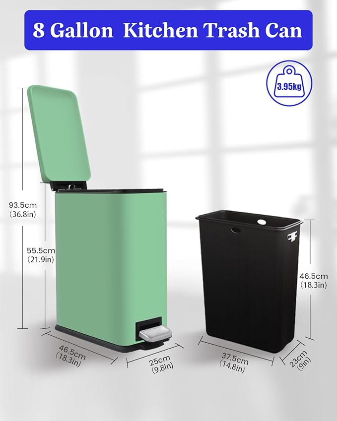 8 Gallon Slim Trash Can with Soft Close Lid, Stainless Steel Trash Can with - Image 3