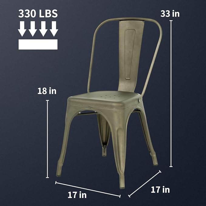 FDW Metal Chair Dining Chair Set of 4 Patio Chair Home Kitchen Chair 18 Inch Seat Height Dinning Room Chair Stackable Metal Bar Chairs Indoor Outdoor Chairs Tolix Bar Side Chair Dining Chair - Image 3