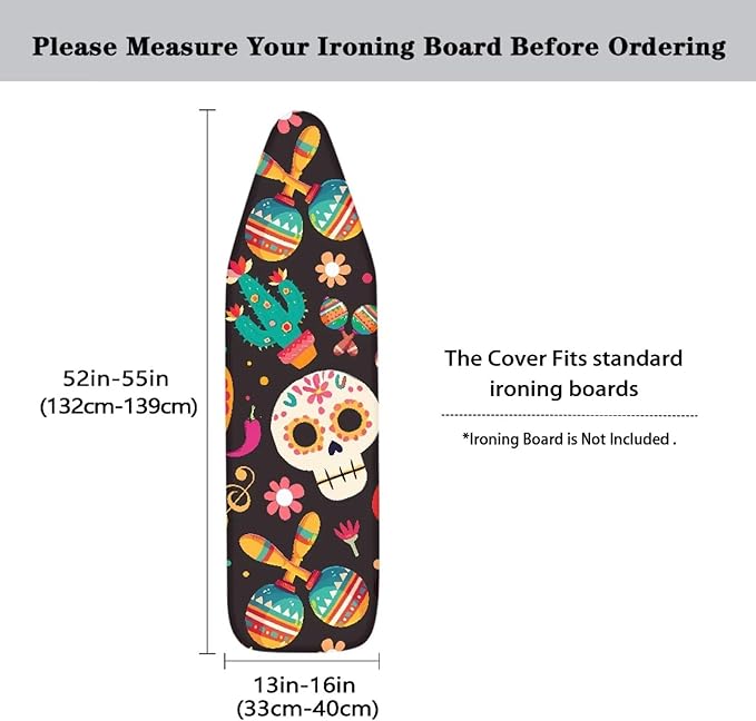 Mexican Skull Cactus Ironing Board Cover-15x 54 Elastic Edges Non-Slip Day of - Image 3