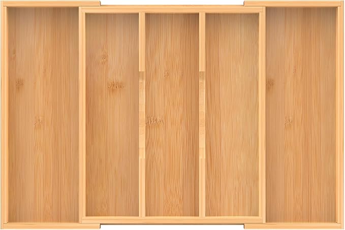 Bamboo Expandable Kitchen Drawer Organizer, 3-5 Slots Drawer Organizer - Image 2
