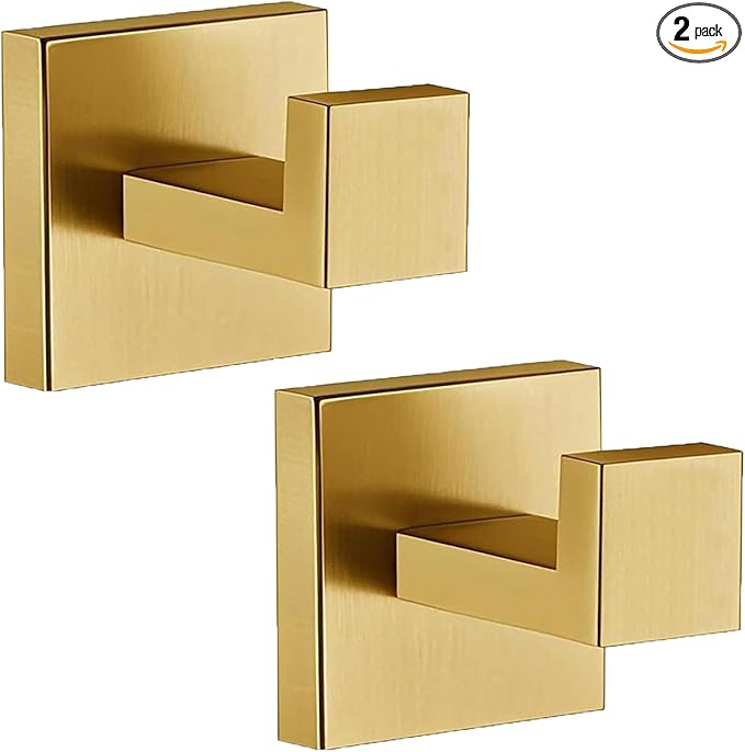 Towel Hooks for Bathrooms, Brushed Gold Towel Hook for Kitchen Bathroom by Delarkusi