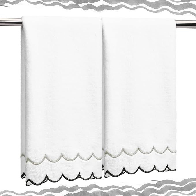 2 Pcs Scalloped Hand Towels 100% Cotton Fingertip Towels by Hahafelt