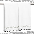 2 Pcs Scalloped Hand Towels 100% Cotton Fingertip Towels by Hahafelt