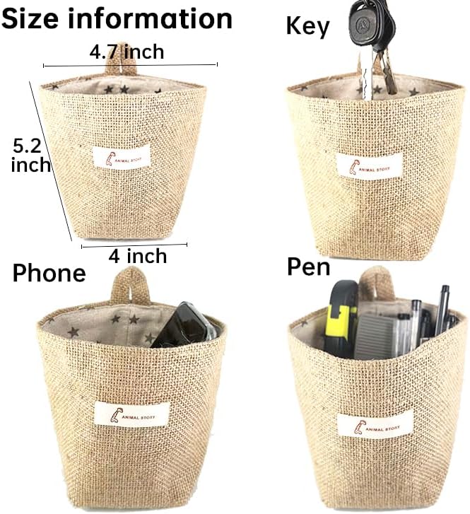 4 Pack Hanging Basket for Door, Small Wall Basket Decor, Jute Hanging Wall - Image 3