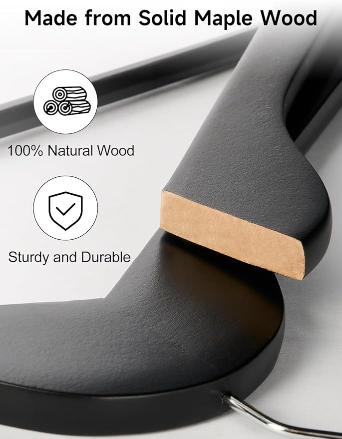 StorageWorks Black Wooden Hangers 30 Pack, Heavy Duty Wood Hangers - Image 6
