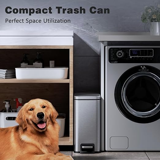 Slim Bathroom Trash Can with Lid Soft Close, 1.6 Gallon Stainless Steel Garbage - Image 6