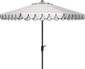 SAFAVIEH 9ft Outdoor Patio Umbrella, Round, Valance, Ivory & Navy Trim, Auto Crank Tilt, UV Resistant for Deck, Backyard, Poolside (PAT8006F) by SAFAVIEH