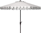 SAFAVIEH 9ft Outdoor Patio Umbrella, Round, Valance, Ivory & Navy Trim, Auto Crank Tilt, UV Resistant for Deck, Backyard, Poolside (PAT8006F) by SAFAVIEH