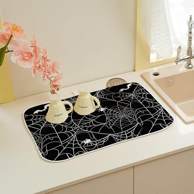 Halloween Dish Drying Mat 18 x 24 Inch Bat Spider Web Drying Mat - Image 4