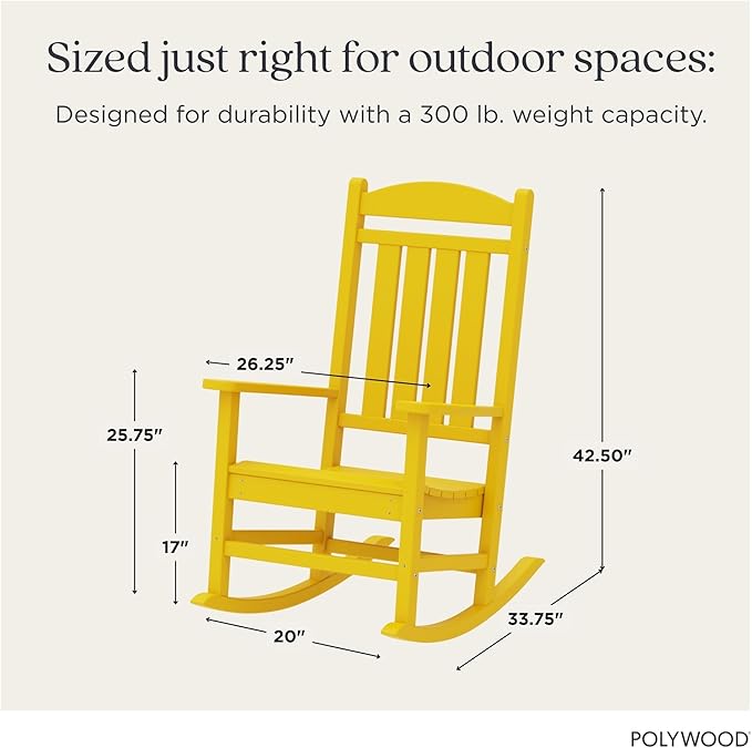 POLYWOOD R100LE Presidential Outdoor Rocking Chair, Lemon - Image 2