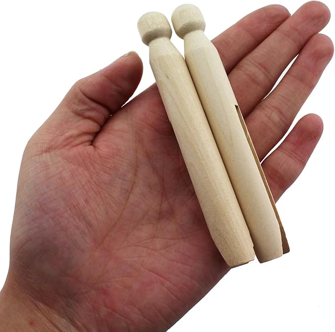 TAODAN 16PCS 11CM/4.3Inch Round Old Traditional Wooden Clothespin Wooden - Image 4