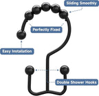 Titanker Black Shower Curtain Hooks Rings, Rust-Resistant Metal Double Glide - Image 4