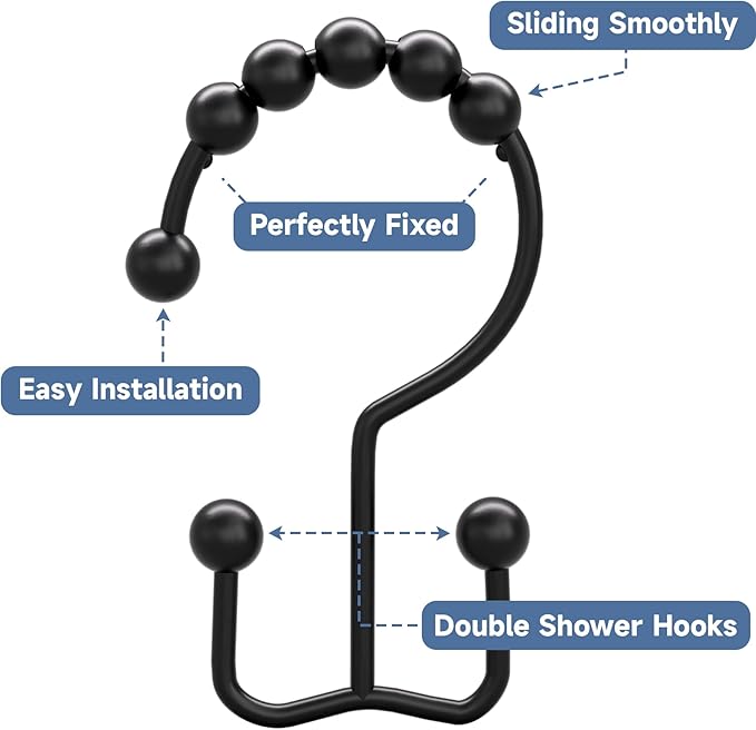 Titanker Shower Curtain Hooks Rings, Rust Resistant Metal Double Glide Shower - Image 4