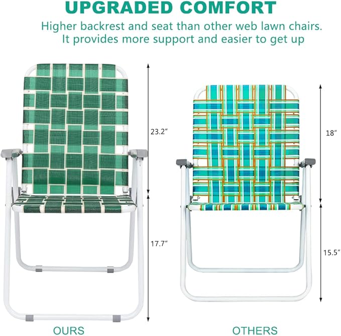 VINGLI Patio Lawn Webbed Folding Chairs Set of 4, Outdoor Beach Chair Portable Dining Chair for Outdoor Yard, Garden (Dark Green, Classic) - Image 3