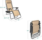 Best Choice Products Set of 2 Adjustable Steel Mesh Zero Gravity Lounge Chair Recliners w/Pillows and Cup Holder Trays - Sand - Image 3