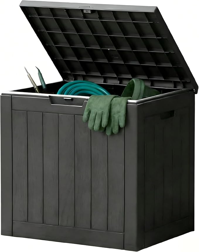Sweetcrispy Deck Box with 31 Gallon Capacity, Weatherproof Resin Lockable Outdoor Storage for Secure Package Deliveries and Indoor Storage in Garden or Patio, Backyard, Modern Black by Sweetcrispy