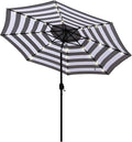 Blissun 9 ft Solar Umbrella 32 LED Lighted Patio Umbrella Table Market Umbrella with Tilt and Crank Outdoor Umbrella for Garden, Deck, Backyard, Pool and Beach (Black and White) by Blissun