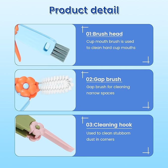 12 Pack 3 in 1 Cup Lid Cleaning Brush, 180° Rotatable Bottle Brush Gap Cleaner - Image 7