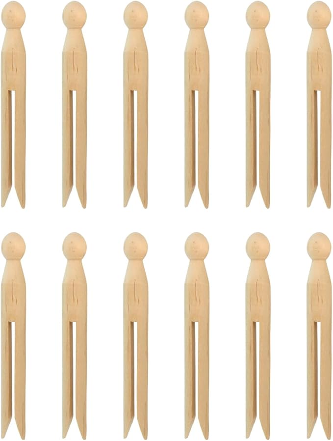 12PCS Round Wooden Clothespins for Crafts and Laundry, Wood Doll Pins Doll by Reicyfang