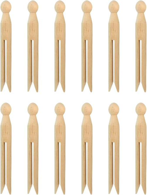 12PCS Round Wooden Clothespins for Crafts and Laundry, Wood Doll Pins Doll by Reicyfang