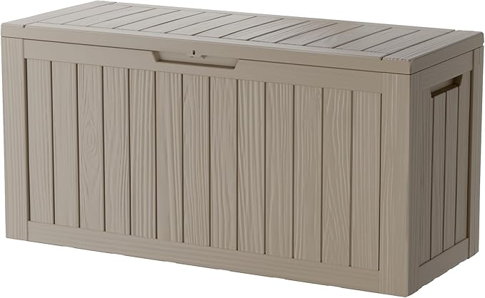 TARKARI 80 Gallon Lockable Resin Deck Box, Waterproof & UV-Resistant Outdoor Storage Box for Outdoor Cushion Storage, Garden Tools & Pool Accessories Storage, Coffee by Home