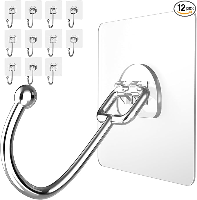 Large Adhesive Hooks 12-Pack, Heavy Duty Wall Hooks by Latoxcaa-SpaceMaster