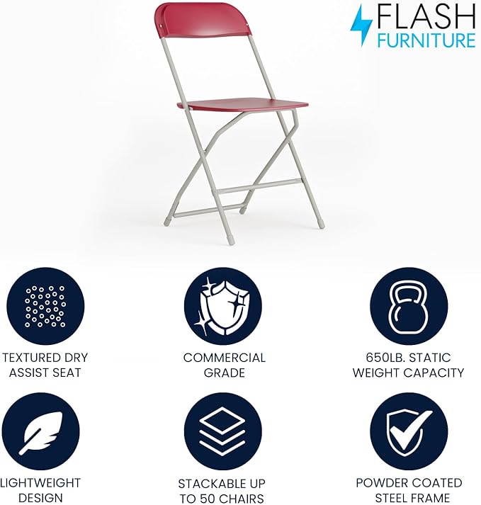 Flash Furniture Hercules Series Plastic Folding Chair - Red - 650LB Weight Capacity Comfortable Event Chair - Lightweight Folding Chair - Image 4