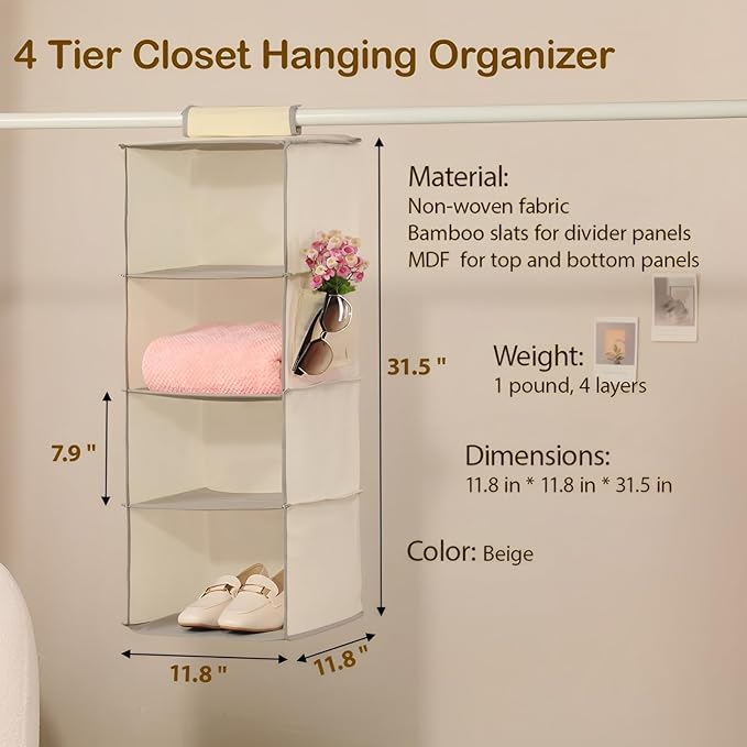 Hanging Closet Organizer 4 Tier Hanging Storage - Image 3