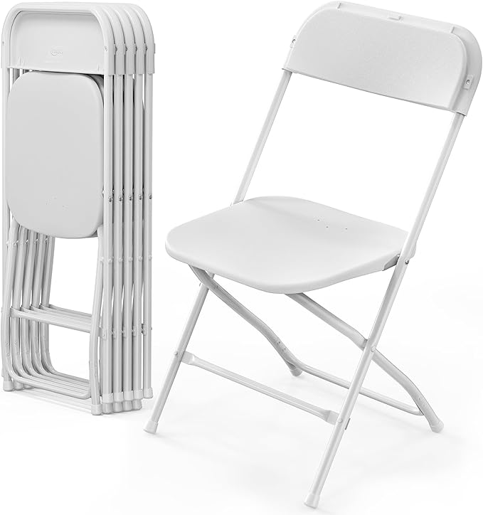 VINGLI 6 Pack White Plastic Folding Chair, Indoor Outdoor Portable Stackable Commercial Seat with Steel Frame 350lb. Capacity for Events Office Wedding Party Picnic Kitchen Dining by VINGLI
