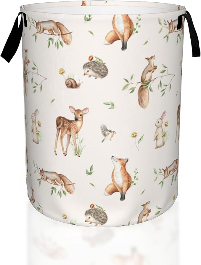 Deer Hedgehog Fox Bunny Squirrel Forest Laundry Basket, Waterproof Foldable by UIUPRO