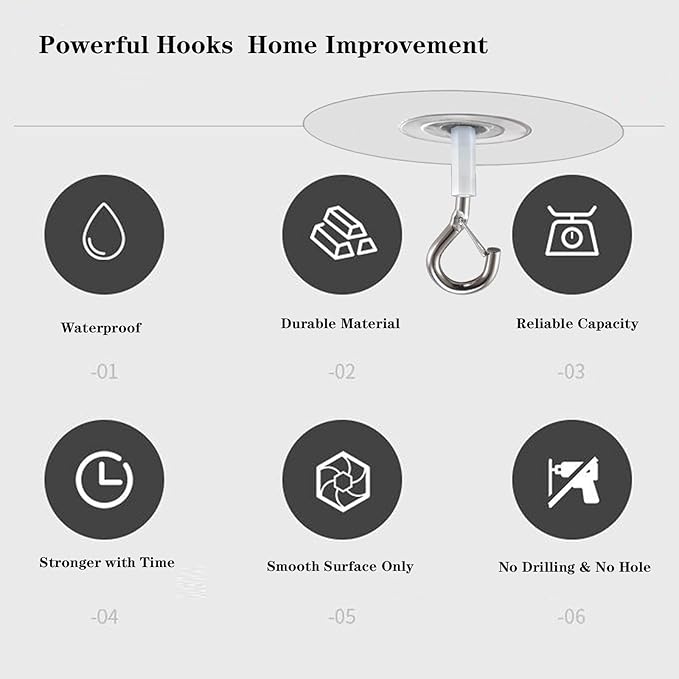 No Hole Adhesive Ceiling Hooks for Hanging Light Plants, Sticky Eye Hooks for - Image 3