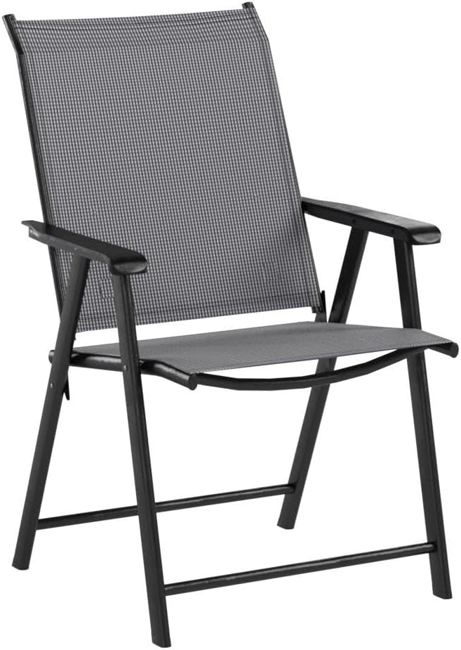 Giantex Set of 4 Folding Patio Chairs, Outdoor Portable Dining Chairs for Garden Camping Poolside Beach Deck Lawn, 4-Pack Sling Armchairs, Metal Frame, Grey - Image 5