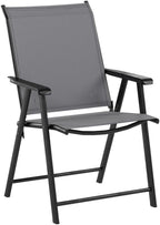 Giantex Set of 4 Folding Patio Chairs, Outdoor Portable Dining Chairs for Garden Camping Poolside Beach Deck Lawn, 4-Pack Sling Armchairs, Metal Frame, Grey - Image 5