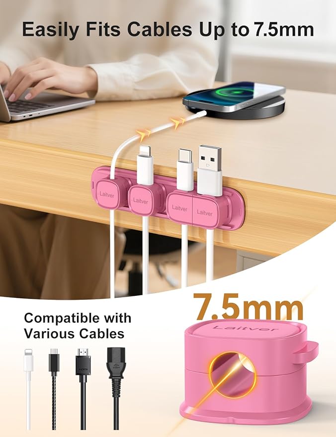 6 Pack Magnetic Cable Clips, Laitver Cord Organizer Holder Strong Adhesive Desk - Image 7
