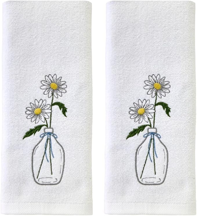 SKL Home Daisies in Vase 100% Cotton Embroidered 2pc Hand Towel Set, Decorative by SKLHomebySaturdayKnightLtd