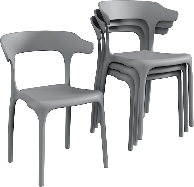 VECELO 4 Pack Plastic Stacking Chairs, Stackable Dining Chairs for Kitchen Restaurant Patio, Portable Indoor Outdoor Use, No Assembly Required, Gray - Image 9
