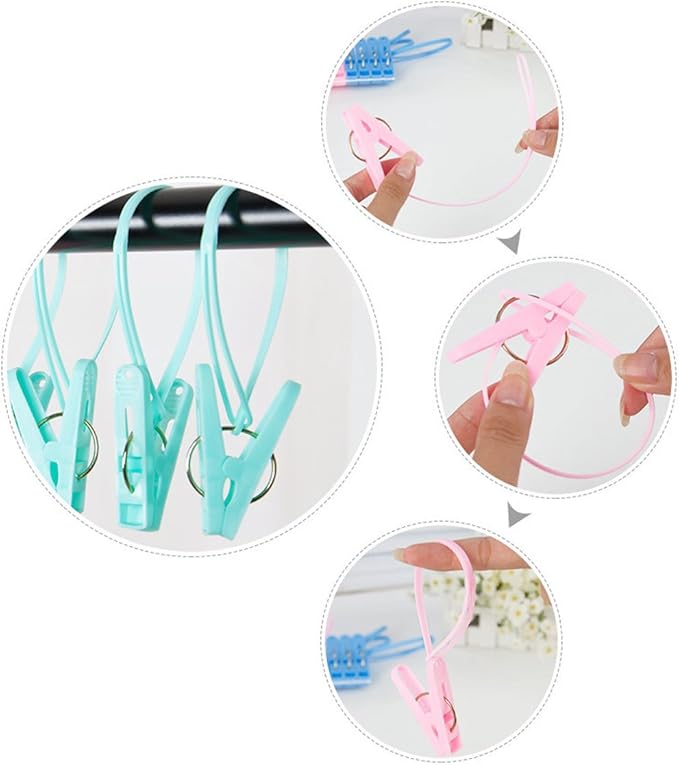 yueton Pack of 12 Clothes Peg Clip Pins Rope Hanging Clothesline Windproof - Image 3