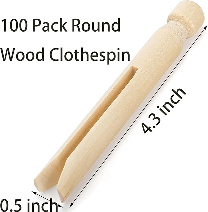 TOPZEA 100 Pack Round Wooden Clothespins, Old Fashioned Unfinished Wood Doll - Image 2